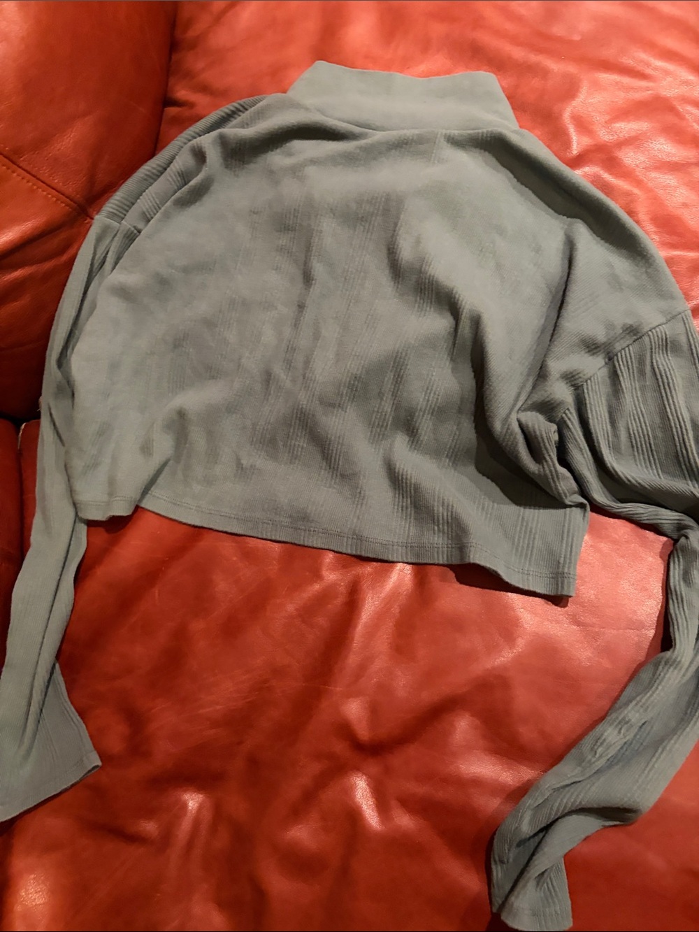 Aeropostale Sage Green Cropped Quarter-Zip Ribbed Pullover Size Large - Picture 2 of 2
